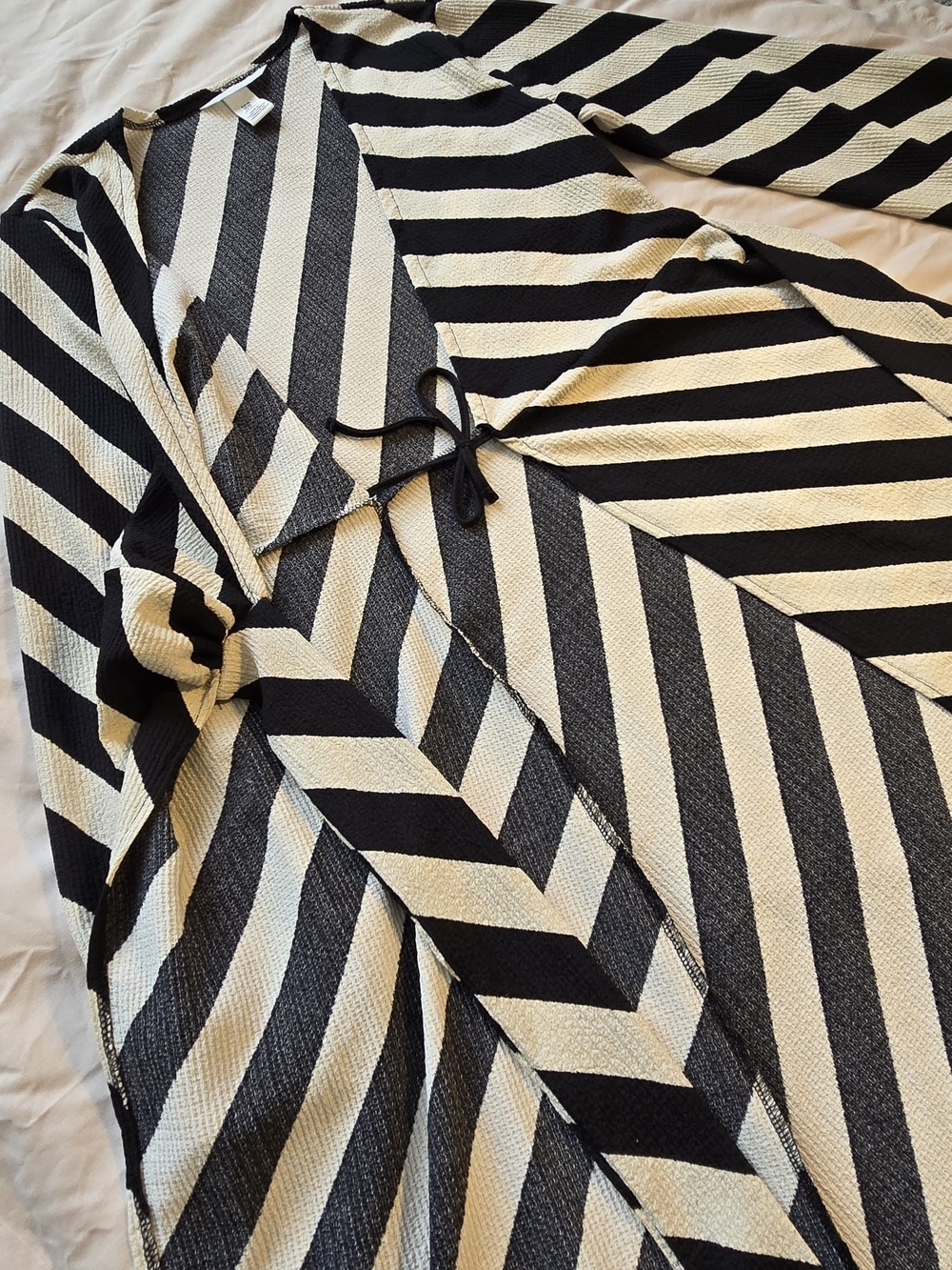 H&M Black and Cream Striped Wrap-Style Dress